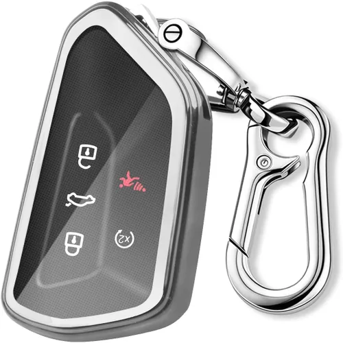 Vista 8 de QBUC Funda para llavero Volkswagen con llavero, funda para llave de coche para VW ID.4 ID.6 MK8 Golf GTI Atlas Cross Sport 2025 Tiguan (negro)