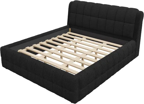 Vista 5 de Elegante base de cama tapizada tamaño California King con cabecero, listones de madera fuertes, base de colchón resistente, no necesita somier, sin