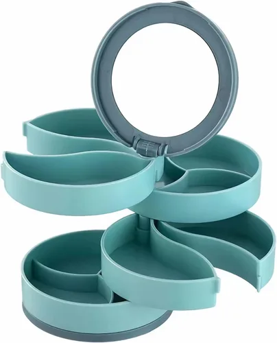 Vista 6 de Tgpiao Organizador de joyas, pequeño joyero para mujer, organizador de joyas, 4 capas giratorias, bandeja de almacenamiento de accesorios de joyería