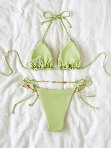 Vista 6 de SHENHE Conjunto de bikini sexy de 2 piezas para mujer, traje de baño triangular con lazo lateral