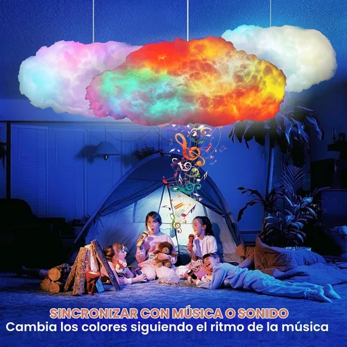 Vista 4 de Luces LED de nube para dormitorio, kit de iluminación nocturna creativa multicolor, sincronización de música con aplicación, tiras de luces que