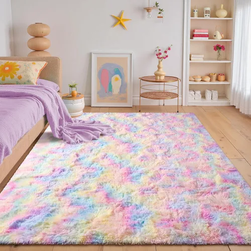 Vista 27 de junovo Alfombra de área lavable y antideslizante, alfombras de área pequeñas y esponjosas, alfombra peluda para sala de estar, alfombra suave