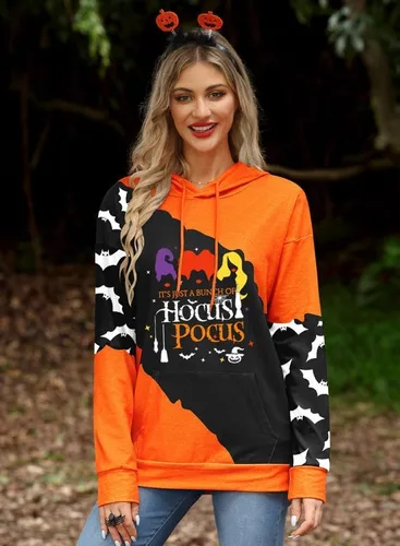 Vista 4 de For G and PL Sudadera con capucha de manga larga con bolsillo para mujer de Halloween