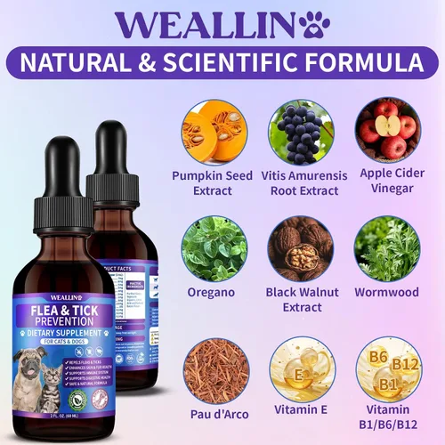 Vista 4 de WEALLIN Soporte para pulgas y garrapatas para perros y gatos con multivitamínico 2.0 fl oz