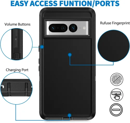 Vista 5 de Defender Funda para Google Pixel 7 Pro 5G, resistente a prueba de golpes, a prueba de polvo, 3 en 1, funda protectora resistente para Pixel 7 Pro 5G