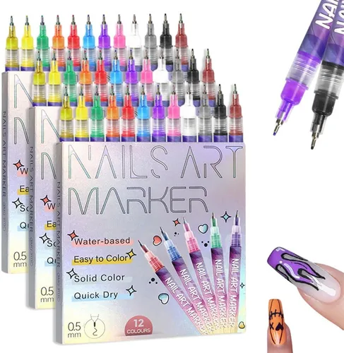 Vista 8 de Drkicsy Juego de 12 pinceles para arte de uñas, marcadores de uñas DIY para niños y adultos, pinceles de esmalte de 0.5mm de punta fina