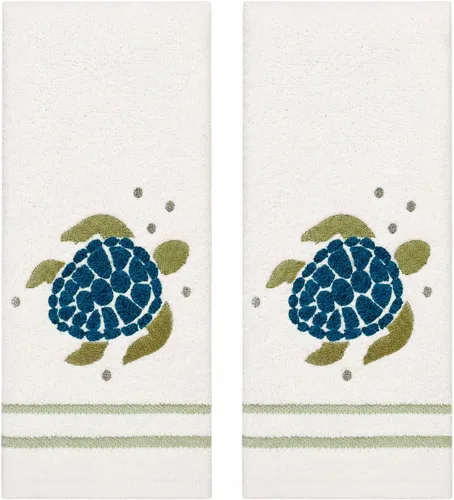 Vista 12 de Serafina Home Toallas de baño suaves y absorbentes para huéspedes: ancla azul náutica con diseño costero de cuerda gris plateada, 2 piezas de 12 "x