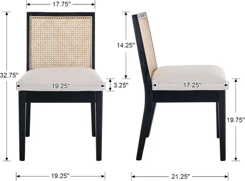 Vista 2 de BESTANO Juego de 2 sillas de comedor de ratán estilo granja, sillas de cocina de madera negra para comedor rectangular, sillas de cocina de mimbre