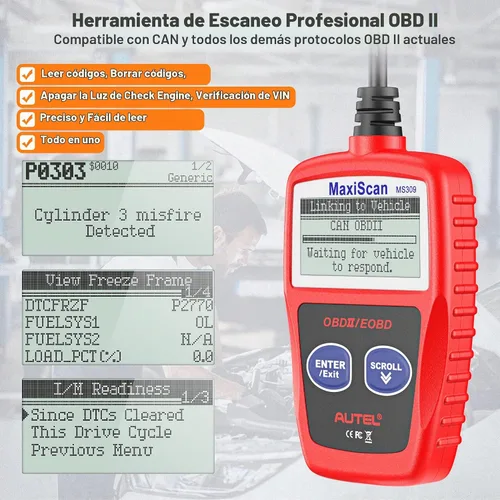 Vista 4 de Autel MaxiScan MS309 Can OBD-II Escáner de código de diagnóstico