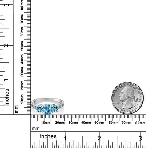 Vista 29 de Gem Stone King Anillo de compromiso de 3 piedras preciosas de oro blanco de 10 quilates con piedra natal y diamantes cultivados en laboratorio