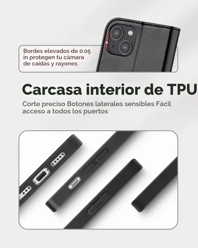 Vista 5 de OCASE Funda tipo cartera para iPhone 14 con tarjeteros, color negro
