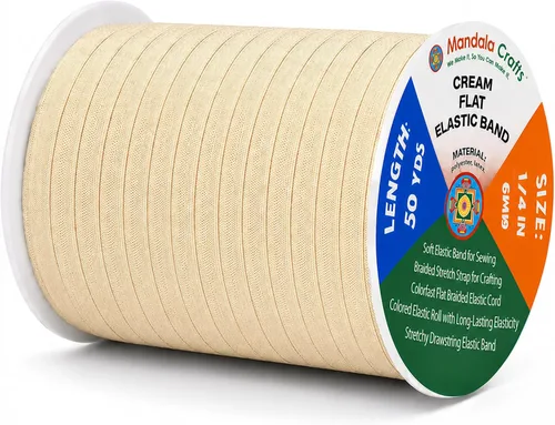 Vista 128 de Mandala Crafts 20 yardas 1/2 pulgada 0.472 in bandas elásticas beige