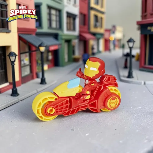 Vista 3 de Spidey and His Amazing Friends, Iron Man - Figura de acción y juguete para motocicleta, juguetes preescolares de superhéroes de Marvel para niños