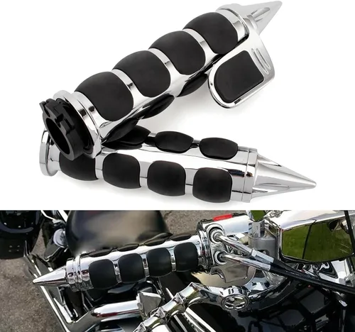 Vista 10 de Motocicleta 1 "mano apretones extremo barra manillar Spike cromo negro aluminio caucho