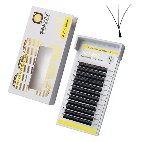 Vista 56 de Extensiones de pestañas 3D, rizo LU/M de 0.003 in, MIX8-0.591 in, 12 filas por bandeja, tallo plano en forma de W, injerto de pestañas natural PBT