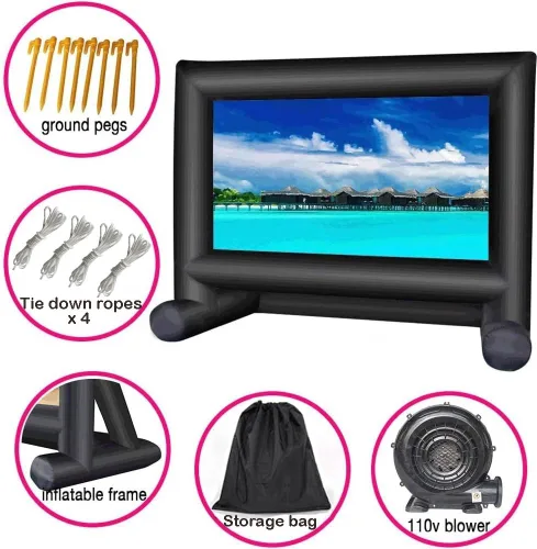 Vista 6 de Pantalla de proyector inflable de 18 pies para exteriores, incluye ventilador de inflado, amarres y bolsa de almacenamiento, ideal para fiestas al