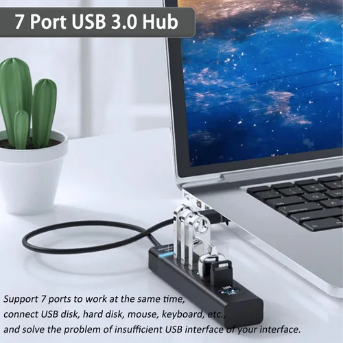 Vista 2 de Concentrador USB 3.0, vienon 7 puertos USB Data Hub Splitter para laptop, PC, MacBook, Mac Pro, Mac mini, iMac, Surface Pro y más dispositivos USB