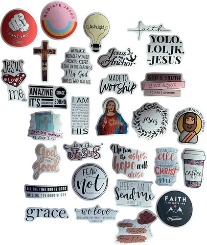 Vista 6 de Calcomanías cristianas, paquete de 100 unidades, calcomanías inspiradoras de fe con versículos de la Biblia, vinilo impermeable para botellas