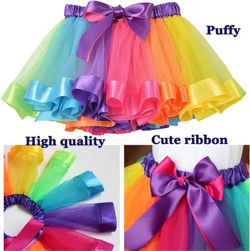 Vista 4 de YULUOSHA Falda tutú de unicornio con capa arcoíris para niñas, diadema e insignia de unicornio para fiesta de cumpleaños, Arco iris