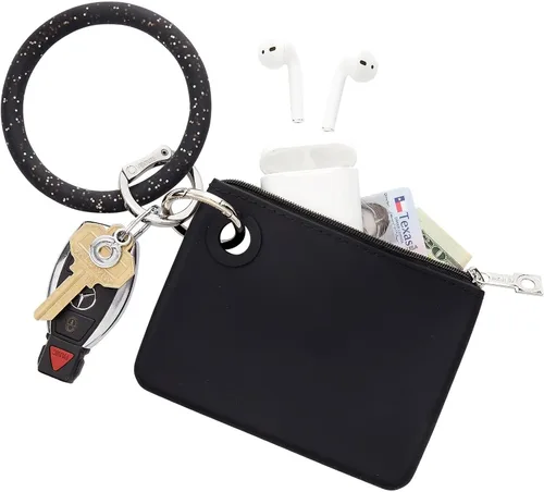 Vista 2 de Oventure, Llavero de pulsera original, llavero Big O de silicona - Colección Confeti negro confeti