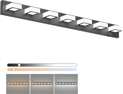 Vista 55 de Ralbay - Luz LED negra para tocador de baño, moderna, atenuable con 5 temperaturas de color, accesorios de iluminación de pared de acrílico negro