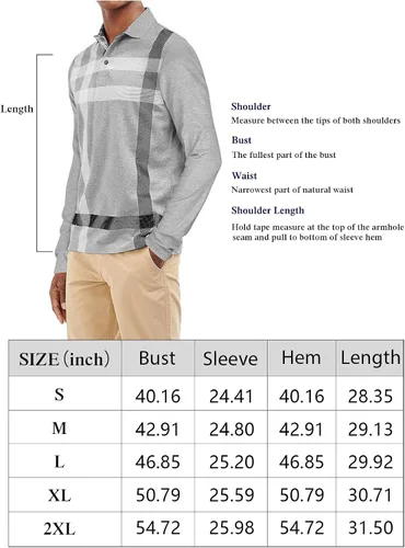 Vista 6 de PINKMARCO Camisas polo de manga larga para hombre, estilo casual, de algodón, para golf