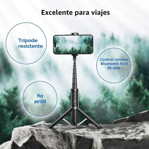Vista 6 de ATUMTEK Palo de Selfie Trípode, trípode extensible 3 en 1 de aluminio para teléfono con control remoto Bluetooth desmontable, compatible con iPhone