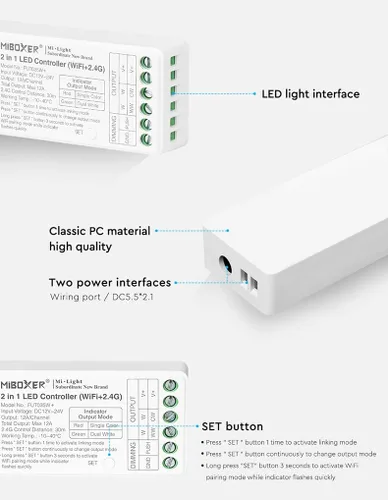 Vista 6 de LGIDTECH FUT035W+ Miboxer 2 en 1 controlador de tira LED WiFi+2.4G, control de aplicación para teléfono inteligente directamente, compatible
