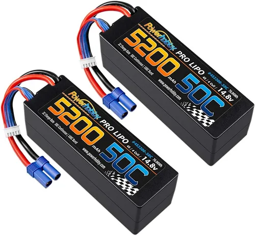 Vista 2 de Powerhobby 4S 14.8V 5200mAh 50C Lipo - Estuche rígido con batería de 4 celdas con enchufe EC5, paquete de 2