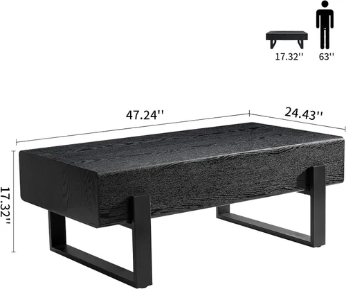 Vista 3 de LKTART Mesa de centro rectangular de 47 pulgadas para sala de estar, superficie con patrón de mármol, patas de metal estables para mesa de té