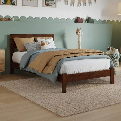 Vista 19 de AFI, Orlando - Cama de plataforma de madera de perfil bajo, color nogal Nuez