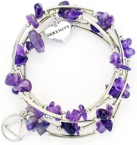 Vista 2 de The Token Shop Pulsera AA de amatista con símbolo de triángulo de círculo anónimo de alcohólicos y dije de corazón de serenidad Regalo de sobriedad