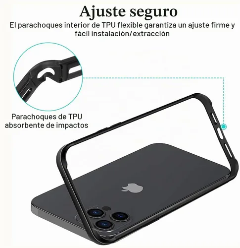 Vista 4 de Funda rígida delgada con marco de aluminio para iPhone 13 Pro, armadura de marco de metal con protección interior suave, protección de borde elevado