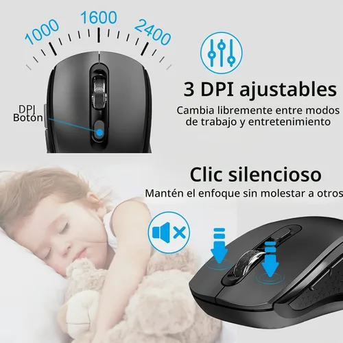 Vista 2 de Teclado y mouse inalámbricos, teclado delgado de tamaño completo con botón de calculadora, bloqueo Fn, mouse silencioso de computadora con botón