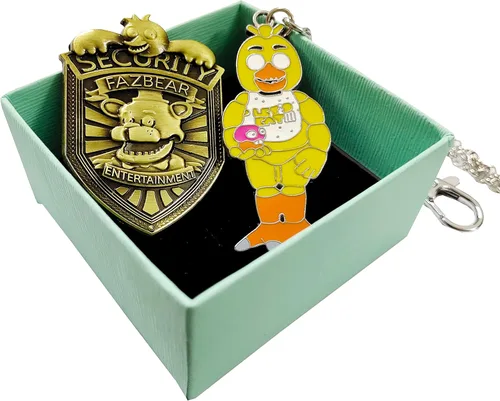 Vista 5 de FNAF - Insignia de seguridad de metal, collar con colgante de Freddy Fazbear, Chica, Bonnie, Freddy Cosplay, alfileres e insignias de seguridad