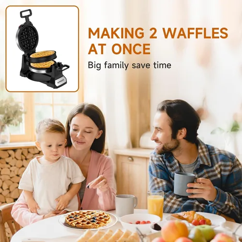 Vista 9 de Waflera, Waflera Belga Doble con Giro de 180°, Plancha para Wafles de 1400W para 8 Rebanadas, Placas Giratorias y Antiadherentes con Bandeja