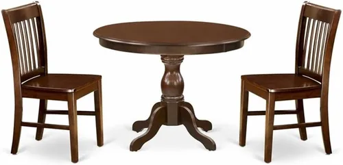 Vista 10 de East West Furniture HBNF3-LWH-W - Juego de muebles de comedor de 3 piezas que contiene una mesa de cocina redonda con pedestal y 2 sillas