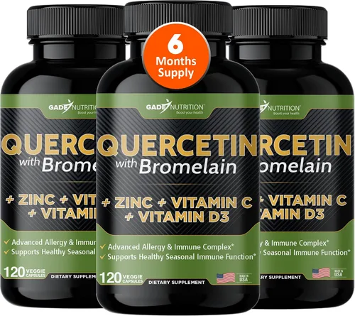 Vista 10 de Quercetina con vitamina C y zinc - Quercetina 500 mg - Quercetina con bromelina - Quercetina de zinc - 120 cápsulas vegetarianas. Suplementos