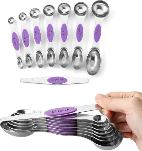 Vista 31 de Spring Chef Juego de cucharas medidoras magnéticas de acero inoxidable con imanes N45 fuertes, accesorios de cocina de metal resistente para hornear