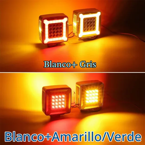 Vista 3 de Partsam Par de Luces de Señal de Giro de Guardabarros de Pedestal Cuadrado de Doble Cara Halo Resplandeciente Triple Stud, Ámbar/Rojo Cuadrado 47