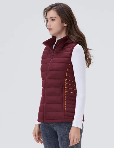 Vista 2 de SLOWTOWN Chaleco acolchado ligero y plegable para mujer con capucha desmontable