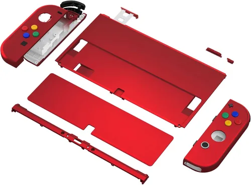 Vista 4 de eXtremeRate Vampire Red Soft Touch - Juego completo de carcasa para Nintendo Switch OLED, placa trasera de consola de repuesto y soporte de metal