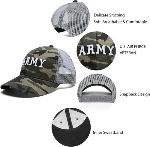 Vista 6 de Foakecb Gorra de béisbol de malla de camuflaje bordada del ejército de lujo para hombres y mujeres