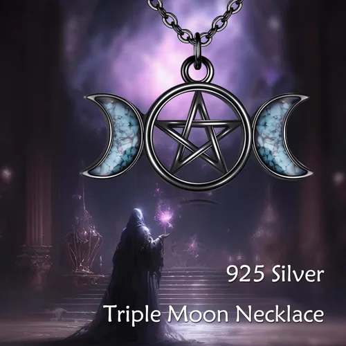 Vista 6 de URONE Hecate - Collar de plata 925 con colgante Wicca de Hécate con dije de diosa triple luna, joyería Wiccana, regalos para mujer