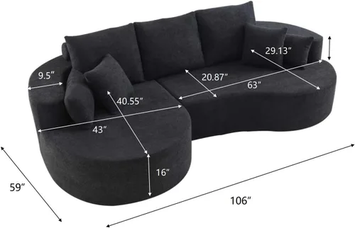 Vista 2 de Sofá Seccional Curvo de 106 pulgadas Sofá de Esponja con Chaise Lounge para Sala de Estar, Sofá Seccional Moderno en Forma de L, Sin Estructura