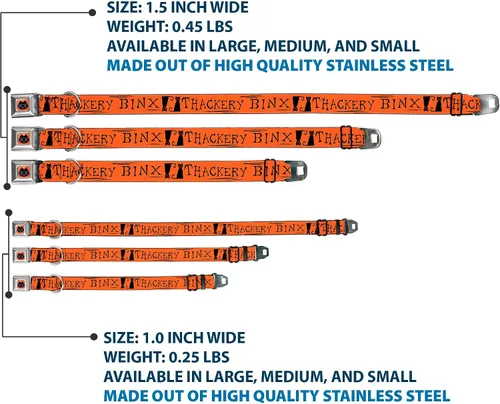 Vista 3 de Buckle-Down Collar de perro Hebilla de cinturón de seguridad Hocus Pocus Thackery Binx Cat Silhouette Naranja Negro, 1 pulgada de ancho - Se adapta