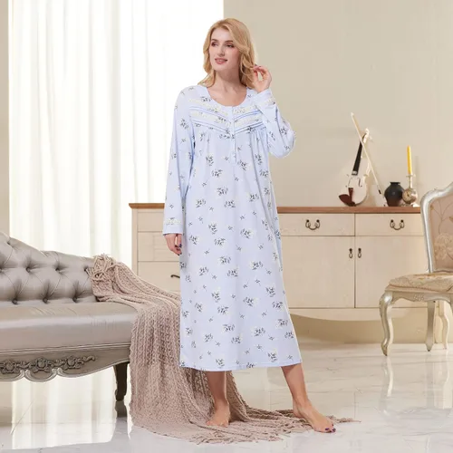 Vista 9 de Keyocean. - Camisón largo para mujer, de algodón, suave, ligero, ropa de dormir y de descanso para el verano.