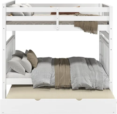 Vista 8 de Bedz King Literas de tamaño matrimonial sobre Full Mission Style con escalera final y cama nido individual, color blanco