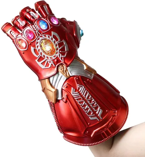 Vista 5 de Guantes de PVC con luces LED Thanos Infinity para el puño electrónico con baterías color dorado para adultos Cred Gloves Adultos talla única