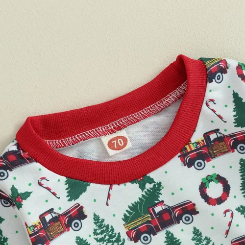 Vista 4 de SOLILOQUY Conjunto de sudadera de manga larga con estampado navideño para bebé niña y niño, 2 piezas